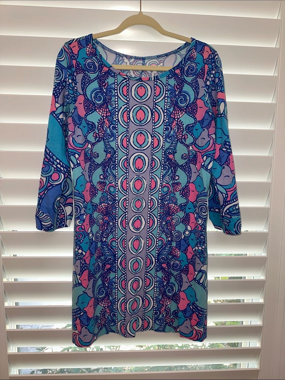 Lilly Pulitzer Blue Pink Turquoise Printed Shift Dress